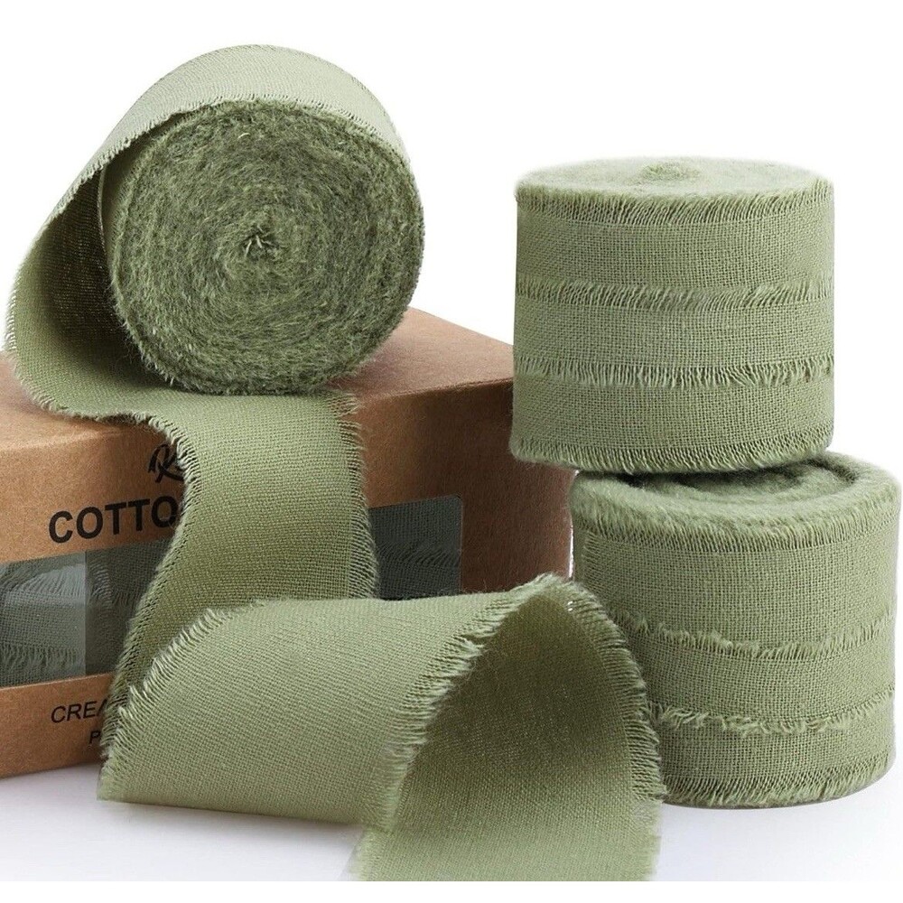 Sage Green Ribbon 1-1/2 x 15 Yards Handmade Cotton Frayed Fringe Fabric